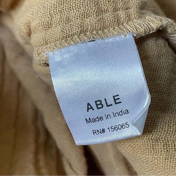 ABLE Tan Cotton Gauze V-Neck Button Down Blouse Top - 35960 - Picture 11 of 13